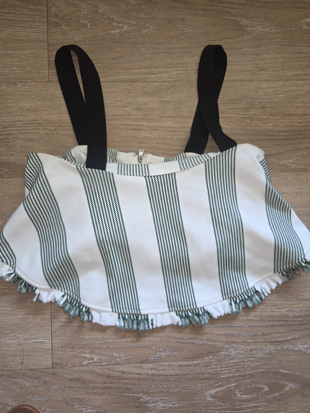 English Factory White & Green Striped Crop Top with Black Straps Sz L